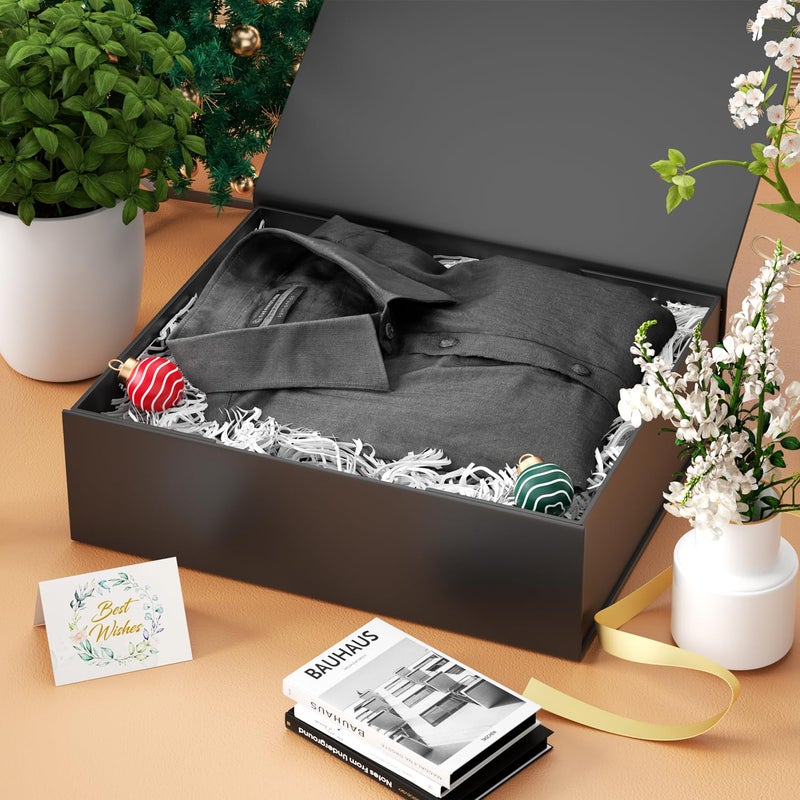 PSHVYM Gift Boxes with Lids  11.5x7.8x3 In Black Gift Box for Presents Magnetic Closure for T-Shirts  Gloves  Scarves  Books  Baby Clothes  Robes Clothing Gift Wrap  Contains Card  Ribbon - Image 5